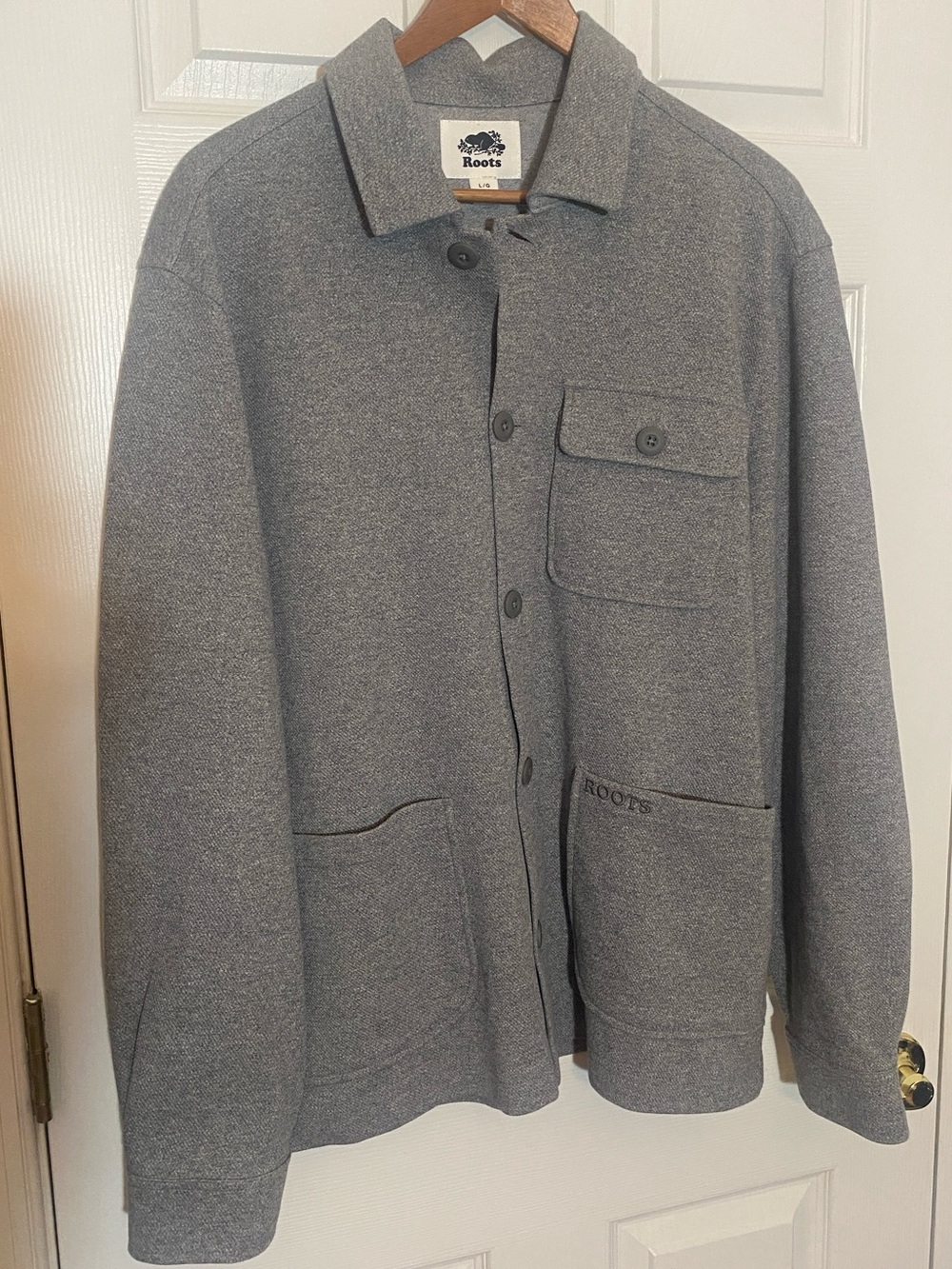 Men’s Large barn Jacket outdoor Heather Gray Button-Up Shirt pockets Canada 🍁